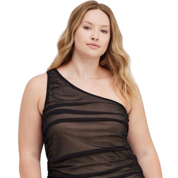 Torrid New Mesh One Shoulder Contrast Lining Top Black Plus 4 26 4X - Picture 10 of 10